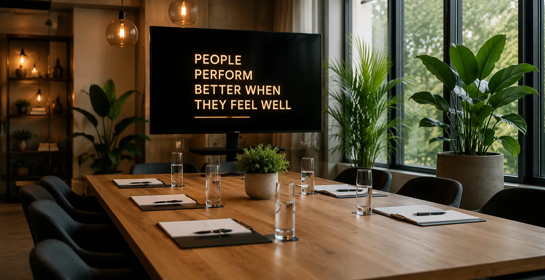 Elegant professional meeting space prepared for a corporate wellness experience